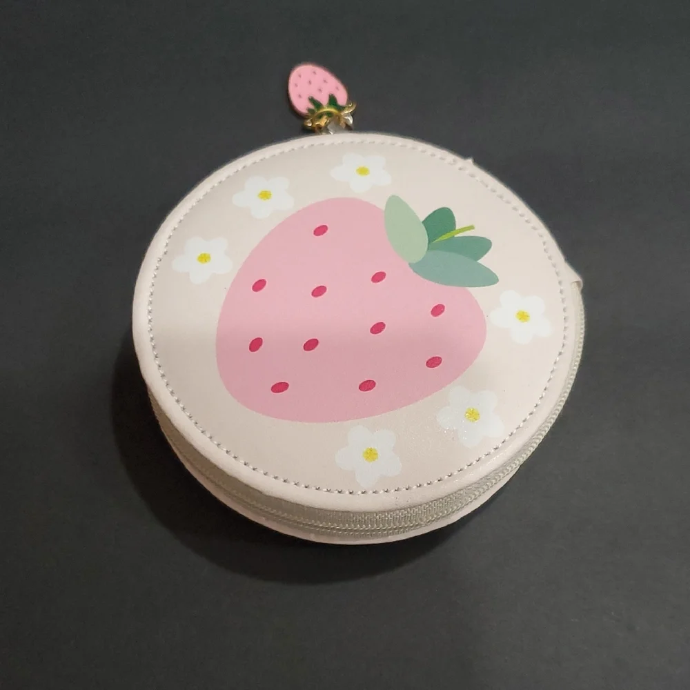 Light pink Strawberry and flower print nail manicure kit set with round case new